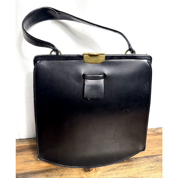 Dofan Handbags - Vintage Dofan Handbag Purse Made In France Black Leather 1960s Shoulder Bag GUC